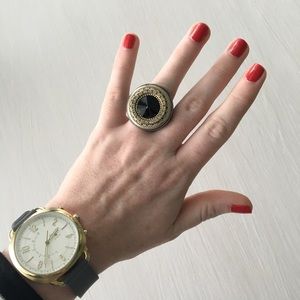 Black and Gold Vintage Button Ring